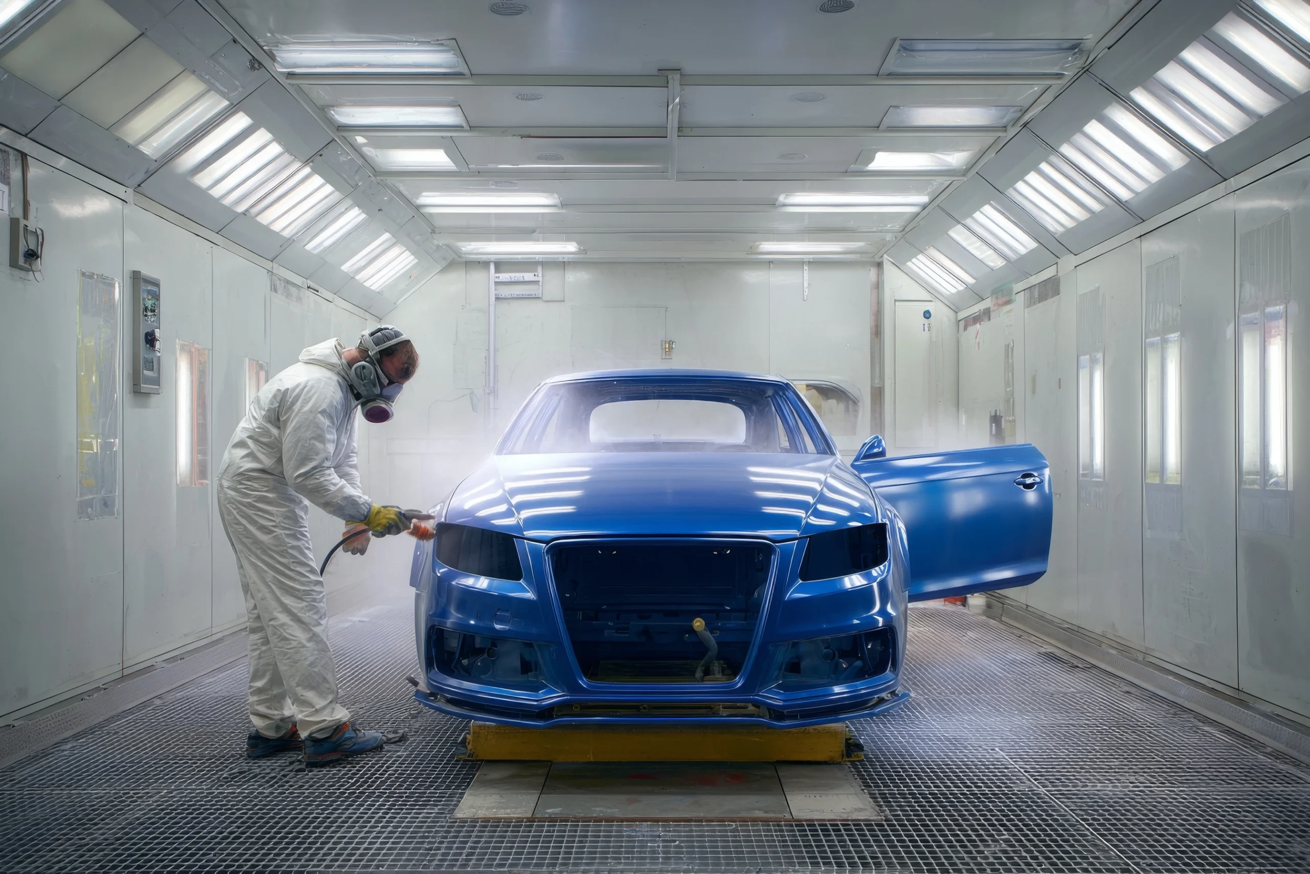 Auto Body Repair Ft Pierce vecteezy a man in a white suit spraying a blue car 71102810 scaled